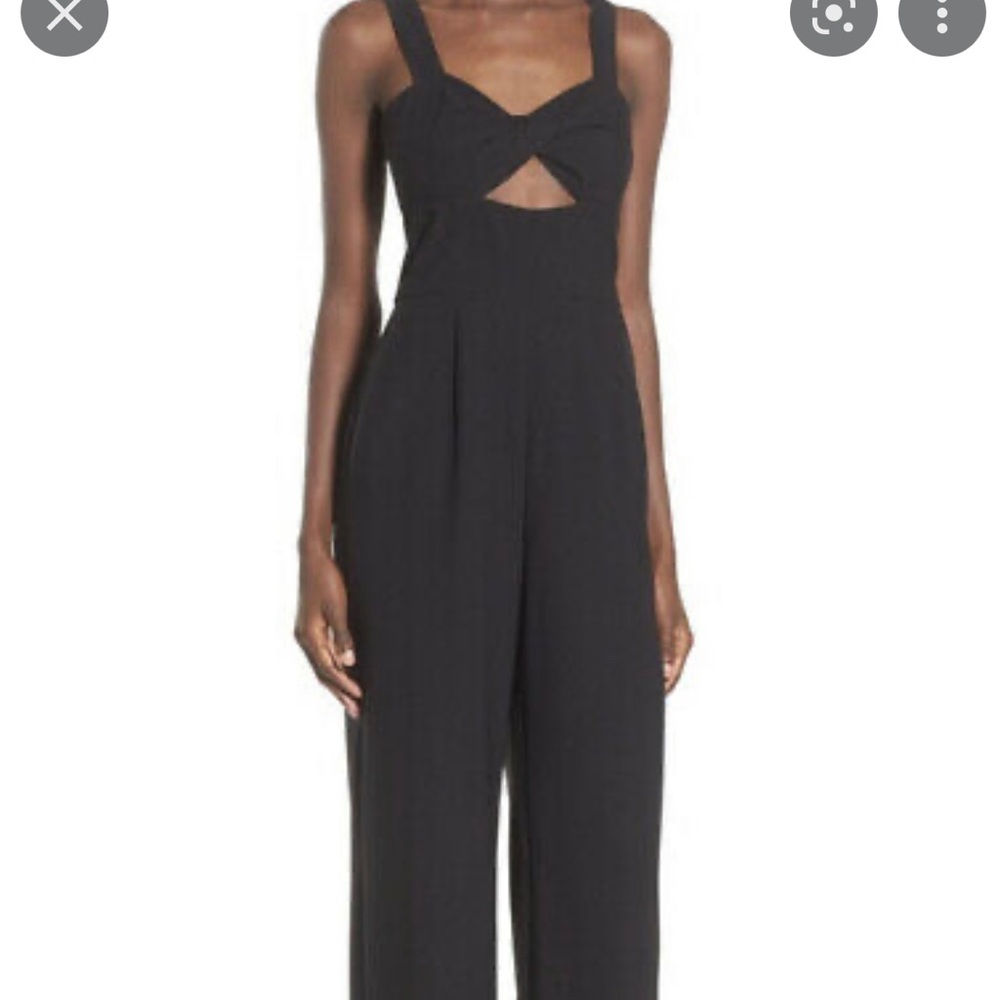 Wide leg black jumpsuit twist front
